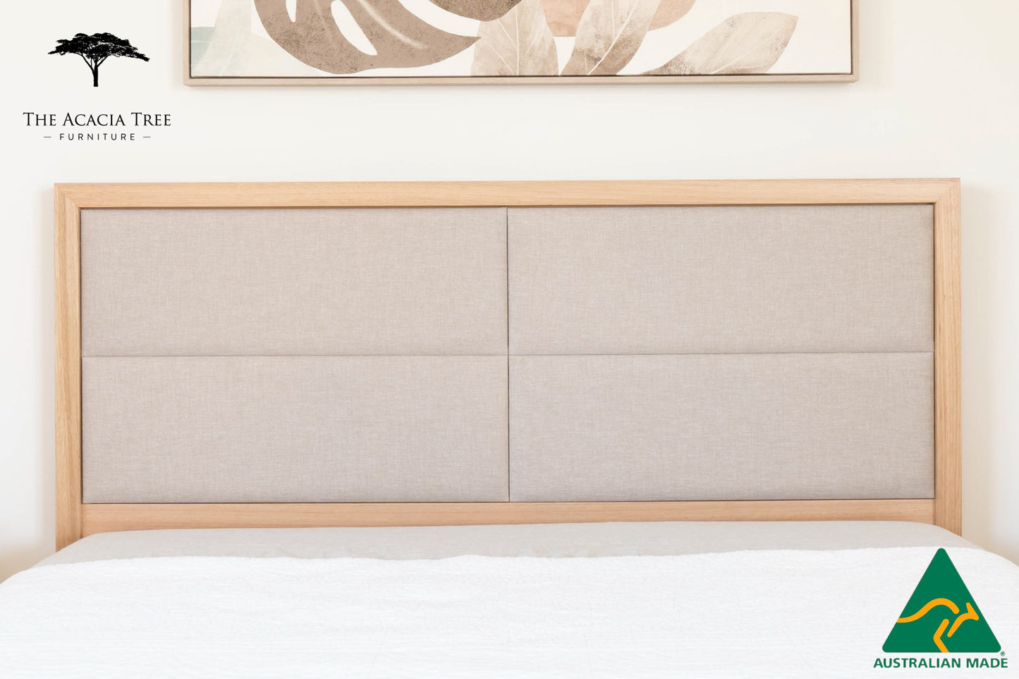 Yakka™️ Oak and Fabric Headboard Floating Bed Frame (Solid Tasmanian Oak) - Made in Australia