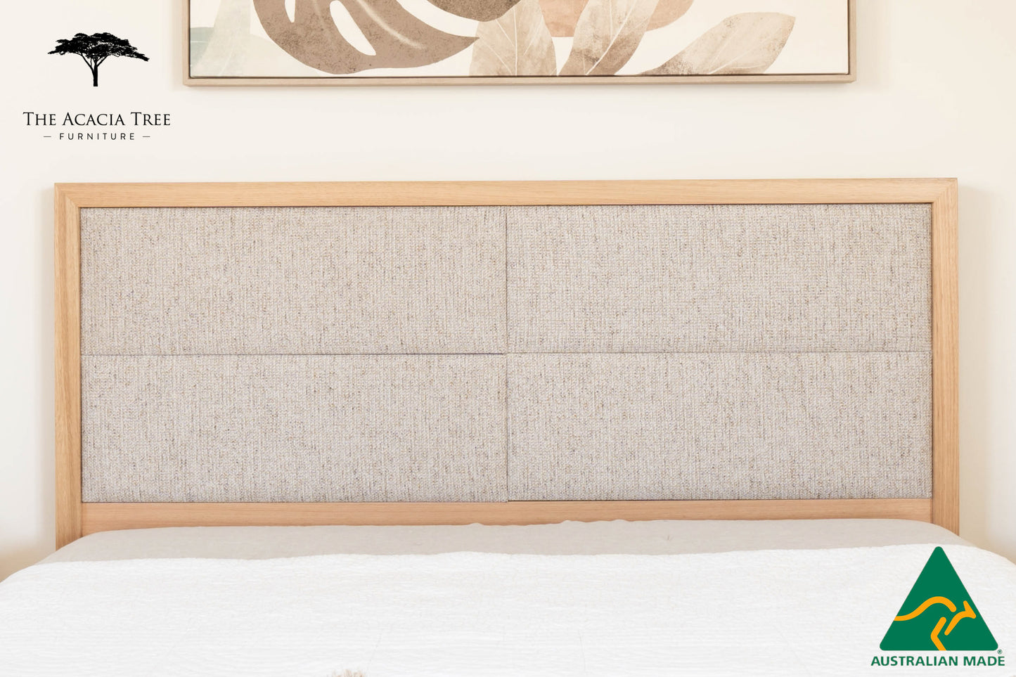 Yakka™️ Oak and Fabric Headboard Floating Bed Frame (Solid Tasmanian Oak) - Made in Australia
