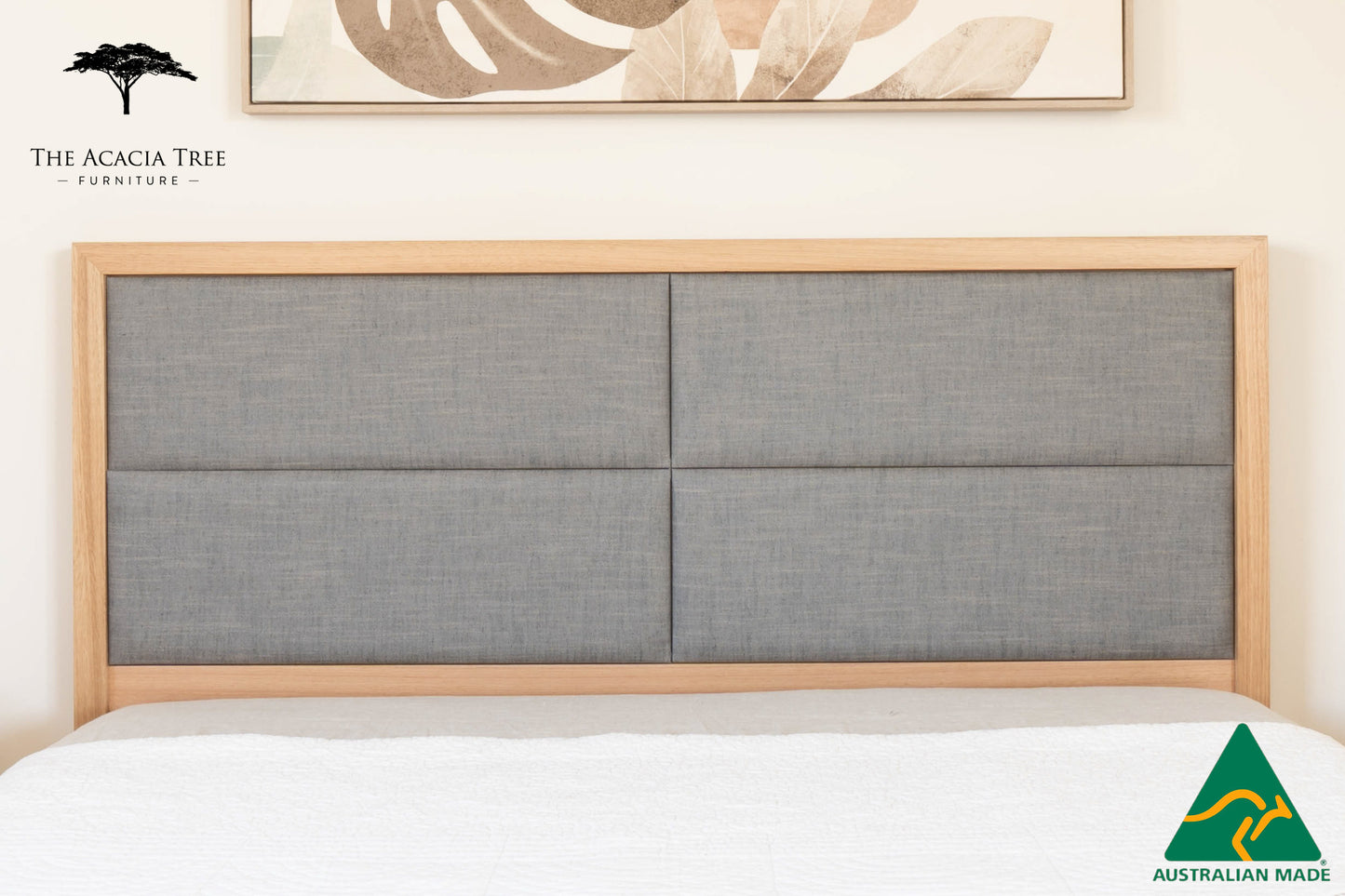 Yakka™️ Oak and Fabric Headboard Floating Bed Frame (Solid Tasmanian Oak) - Made in Australia