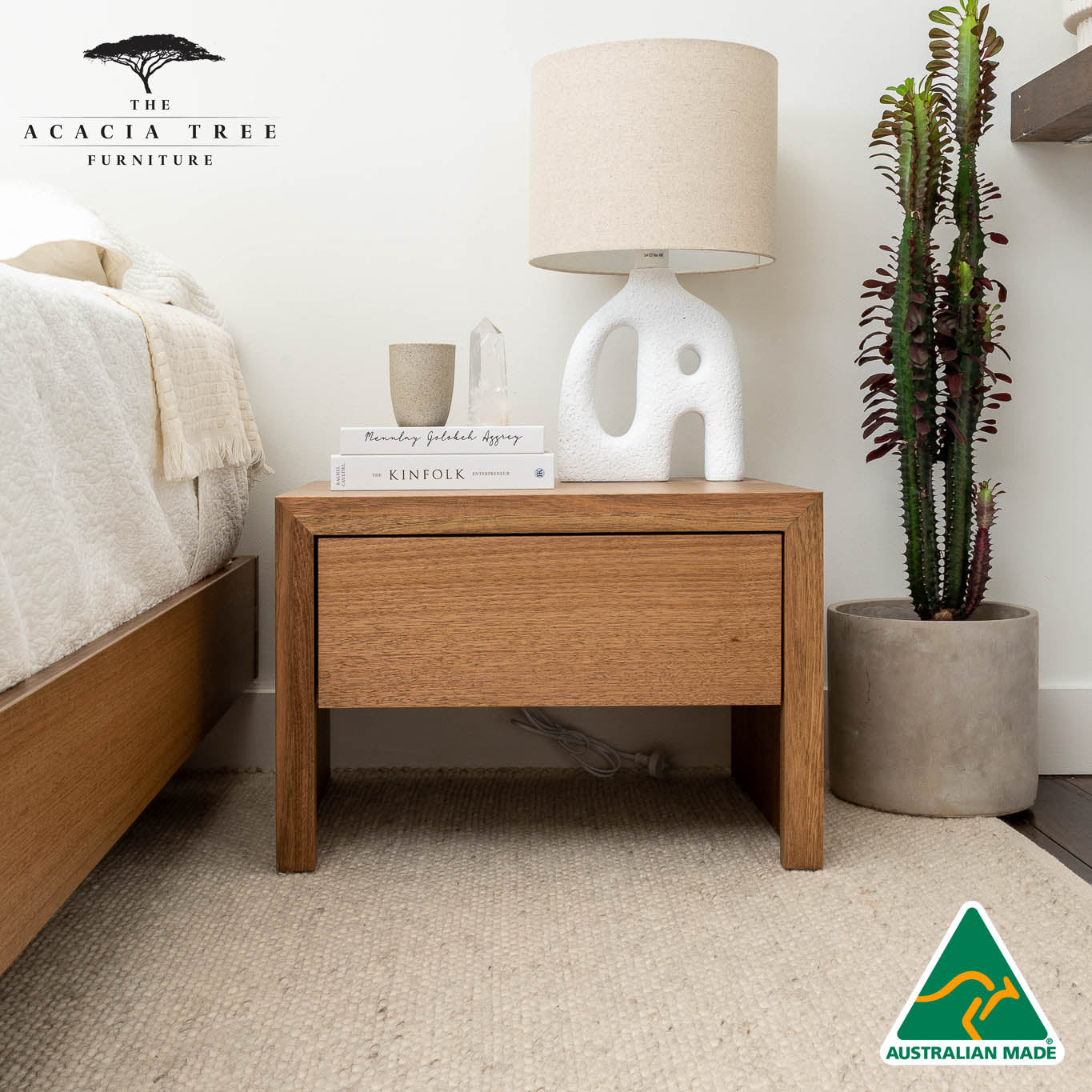 Ex Demo 2 x Zion Bedside Table (Natural Stain) - Available in GC Showroom