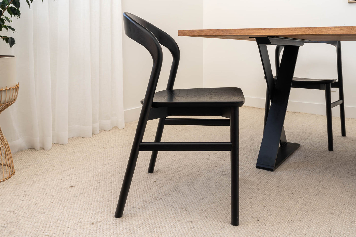 Freya Solid American Oak Timber Seat Dining Chair (Black)