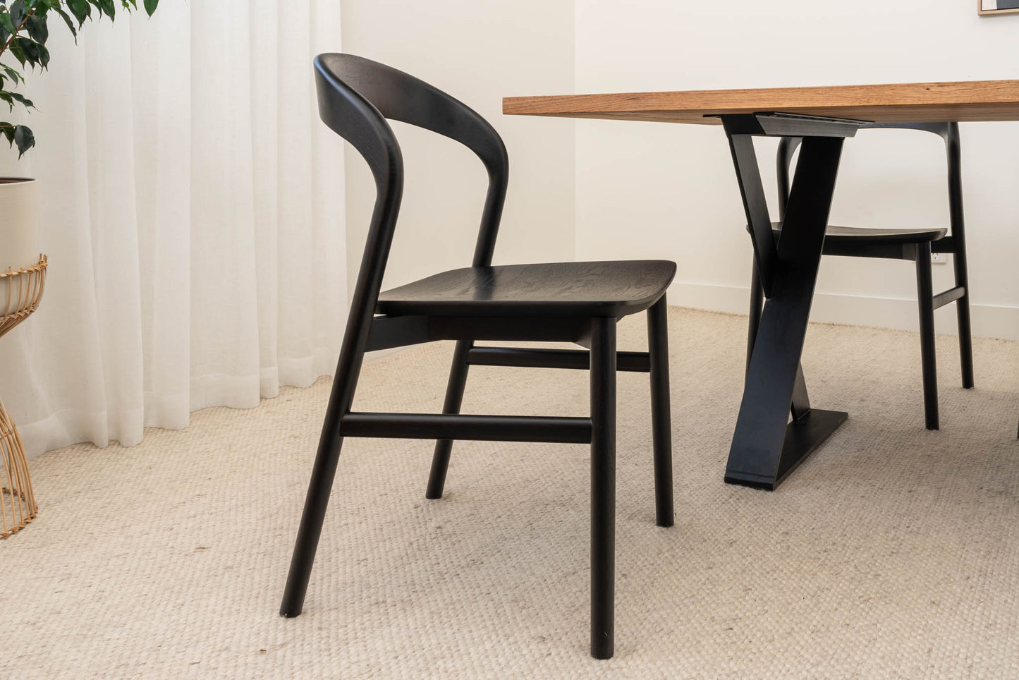 Freya Solid American Oak Timber Seat Dining Chair (Black)