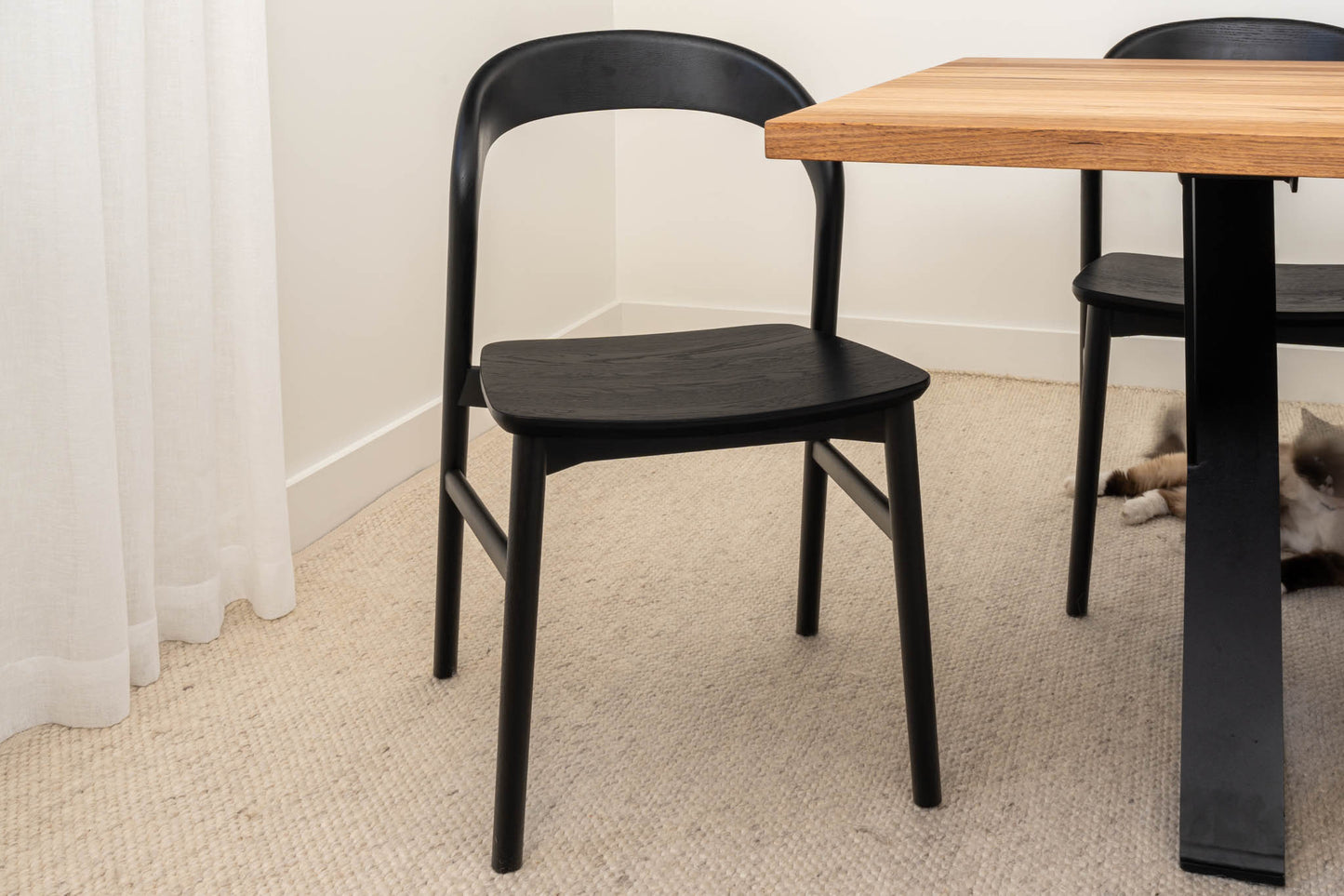 Freya Solid American Oak Timber Seat Dining Chair (Black)