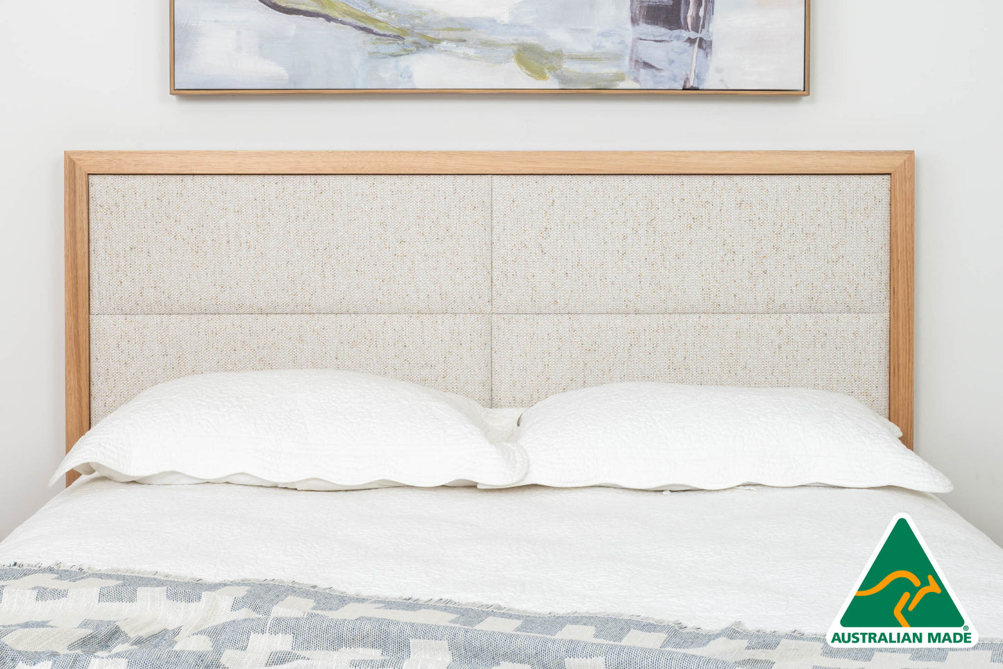 Yakka™️ Oak and Fabric Headboard Floating Bed Frame (Solid Tasmanian Oak) - Made in Australia