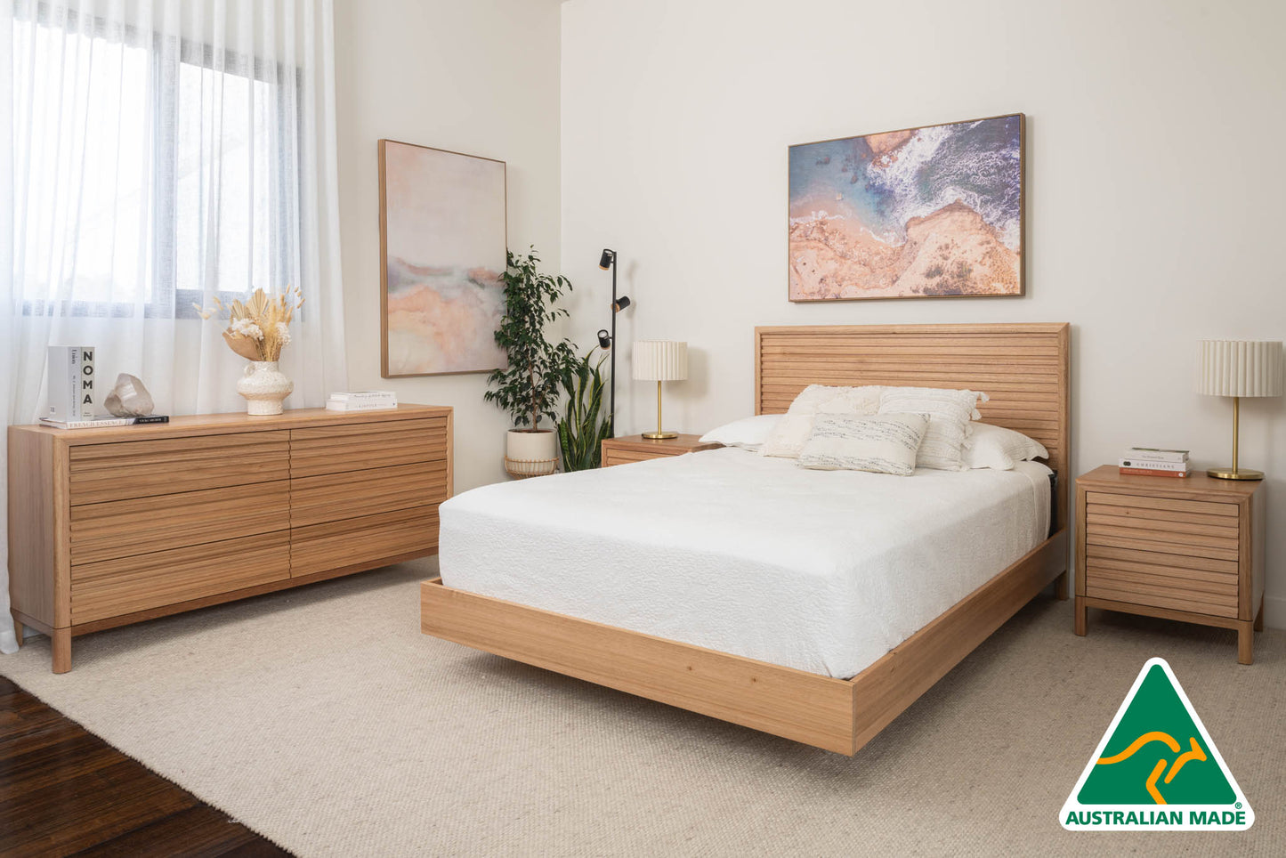 Yakka™️ Luna Headboard Floating Bed Frame (Solid Tasmanian Oak) - Made in Australia