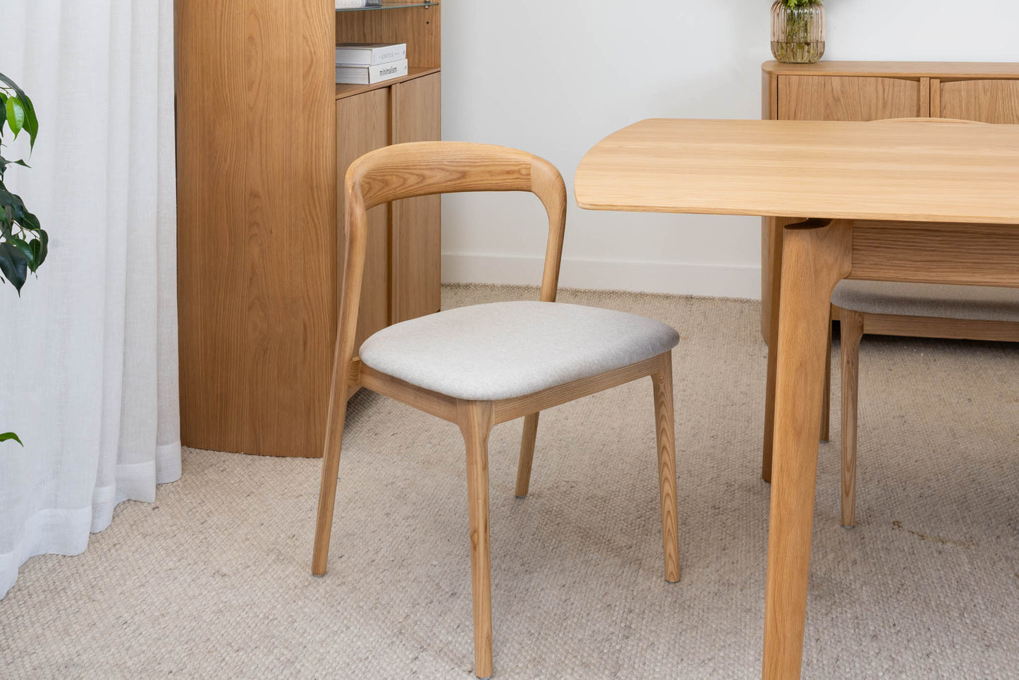 Ex Demo Sophie American Ash Dining Chair Beige Fabric Set of 6