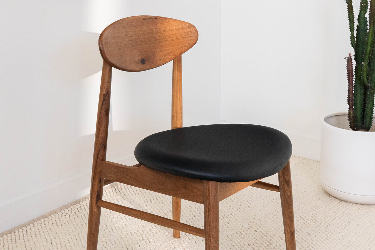 New Lotus Blackbutt Dining Chairs Black PU Set of 4