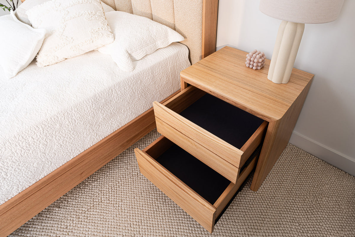 Ex Demo Yakka Cloud Tasmanian Oak Feature Grade 2 Drawer Bedside Table