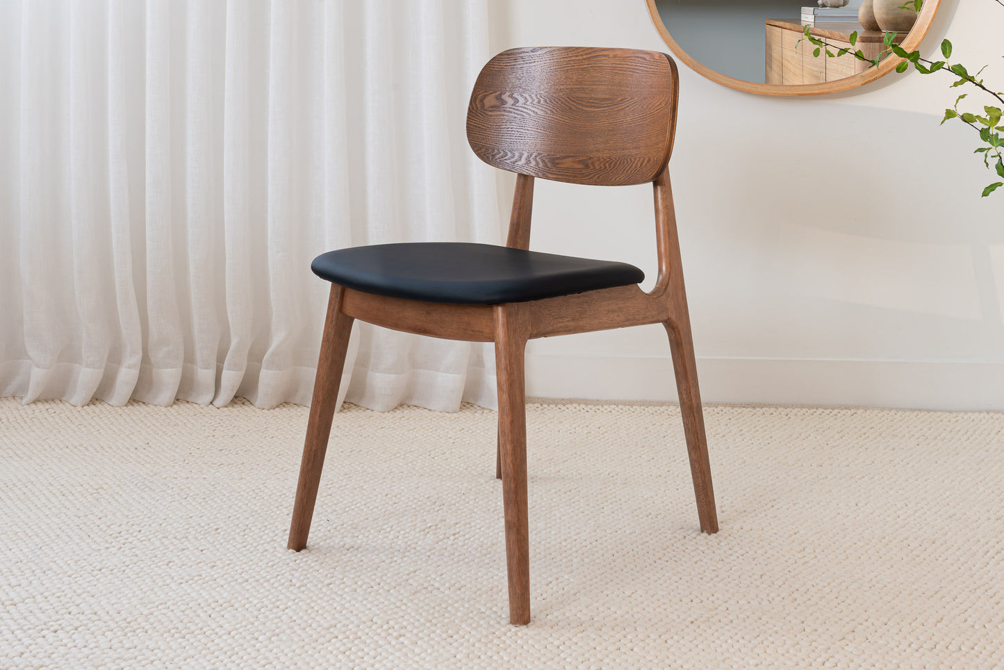Ex Demo Bergen Walnut Upholstered Dining Chair Black PU Set of 2