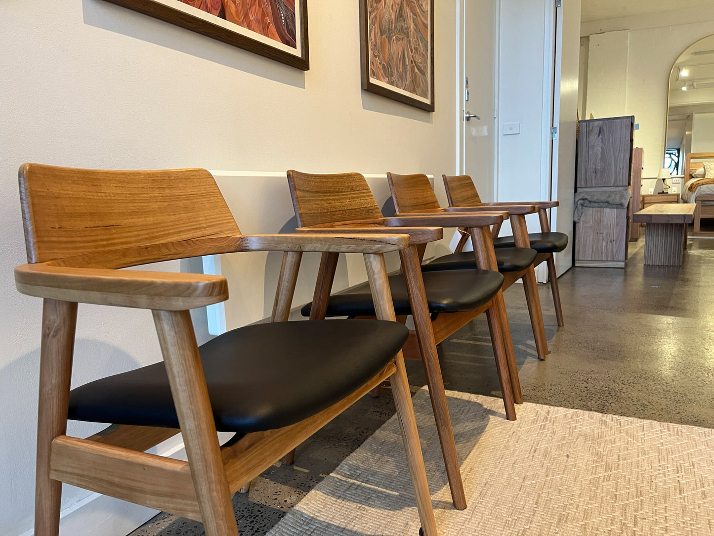 As New 4 x Muri Australian Hardwood Dining Chair - Black PU