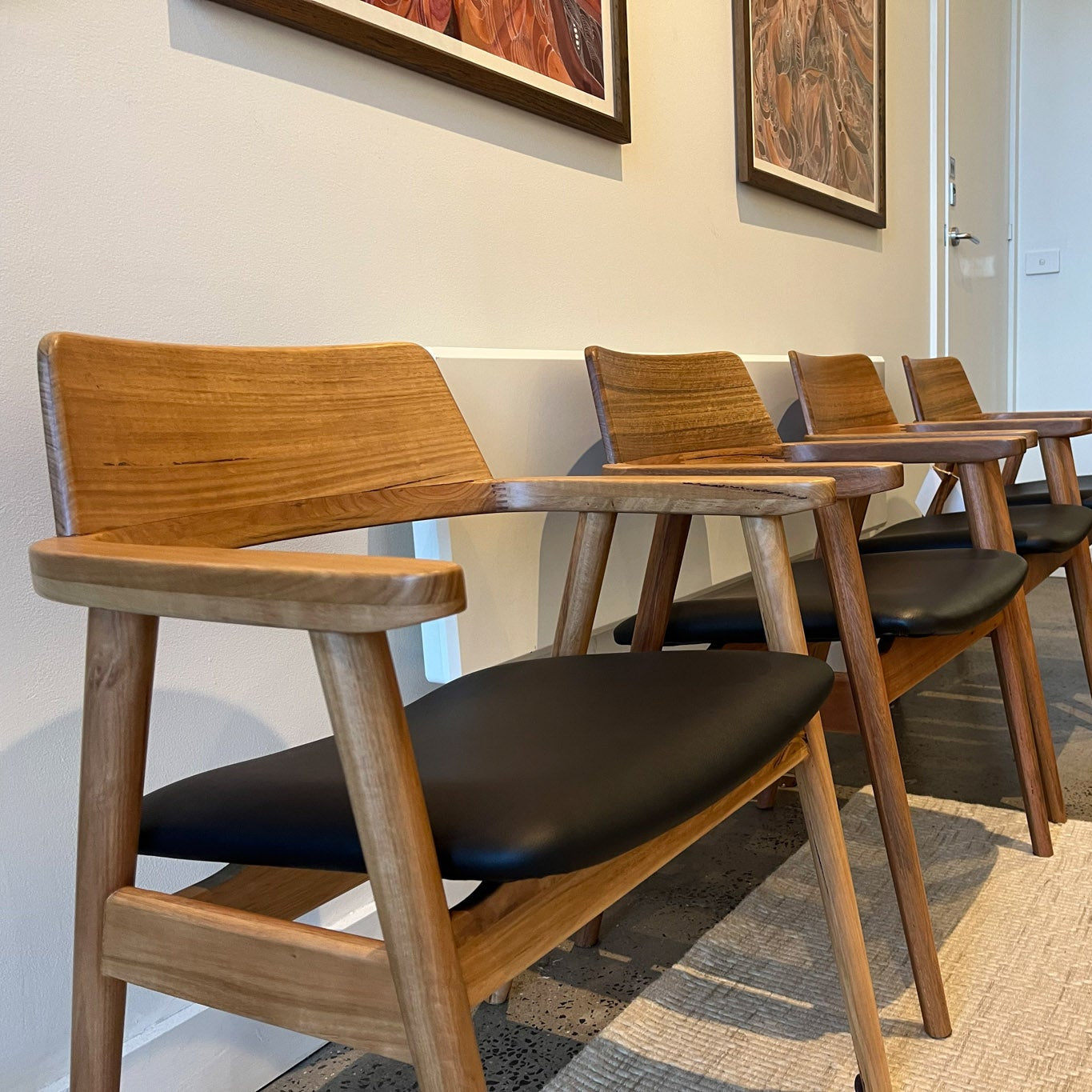 As New 4 x Muri Australian Hardwood Dining Chair - Black PU