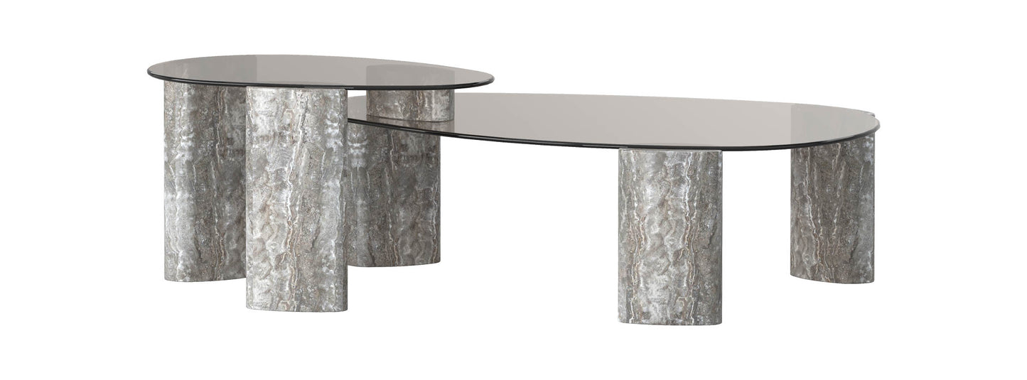 Montel Silver Travertine Nesting Tables