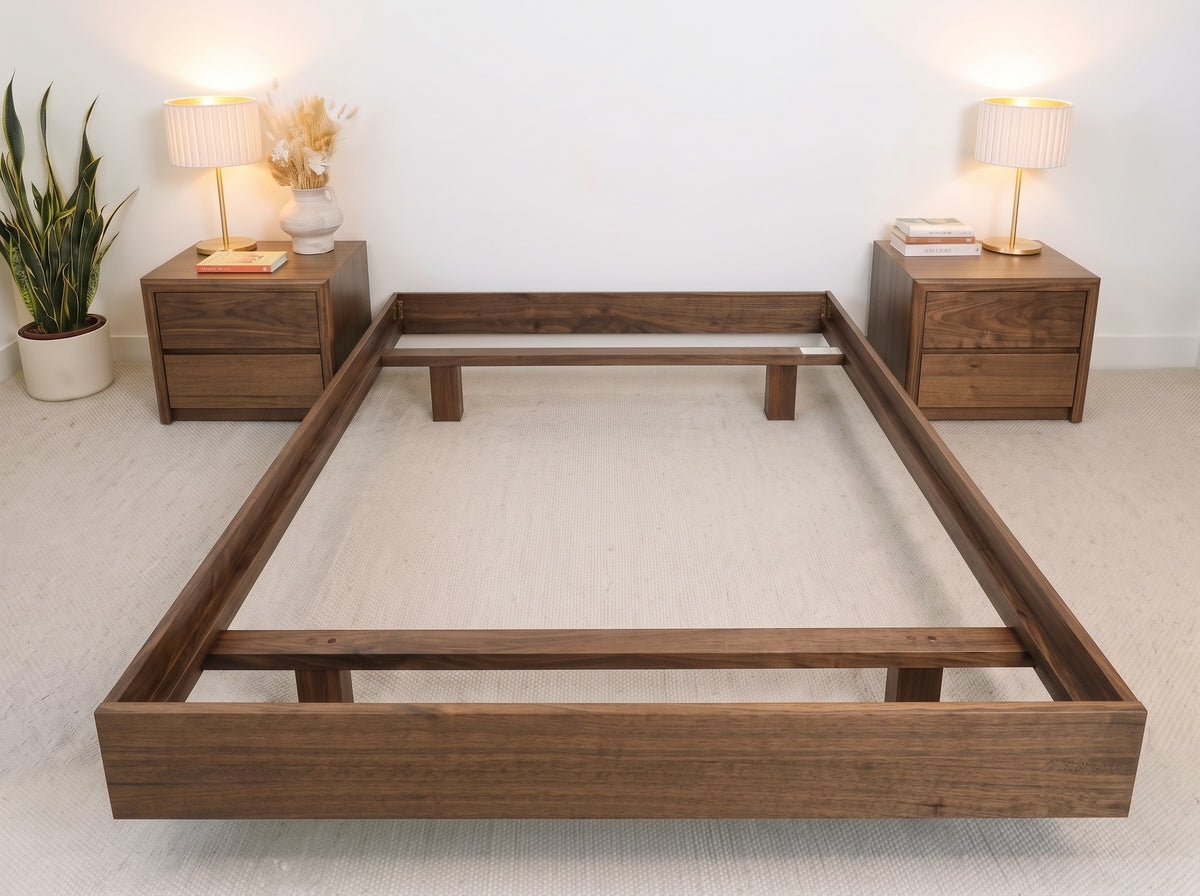Yakka Base Tasmanian Oak Feature Grade Bed Frame (Smoked Walnut Stain)