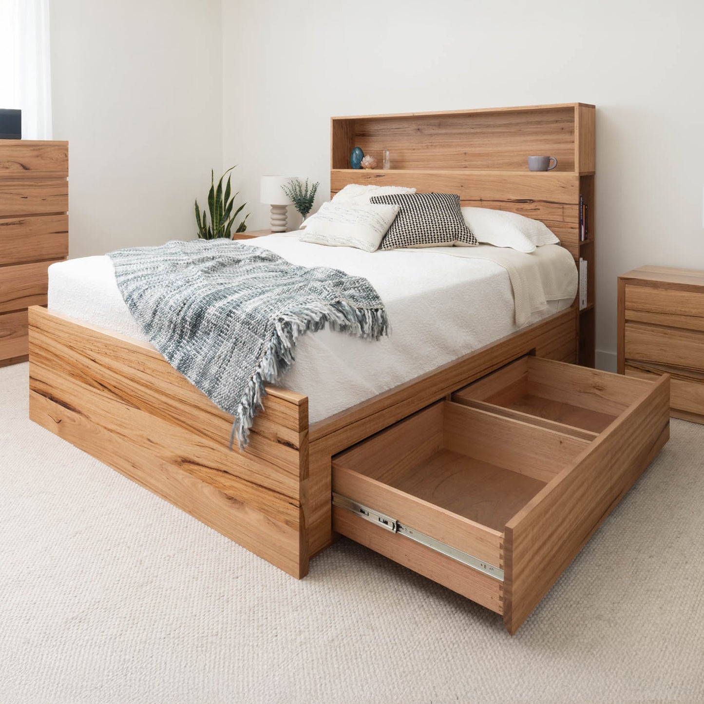 York Bookcase Headboard 4 Drawer Bed Frame - Made in Australia