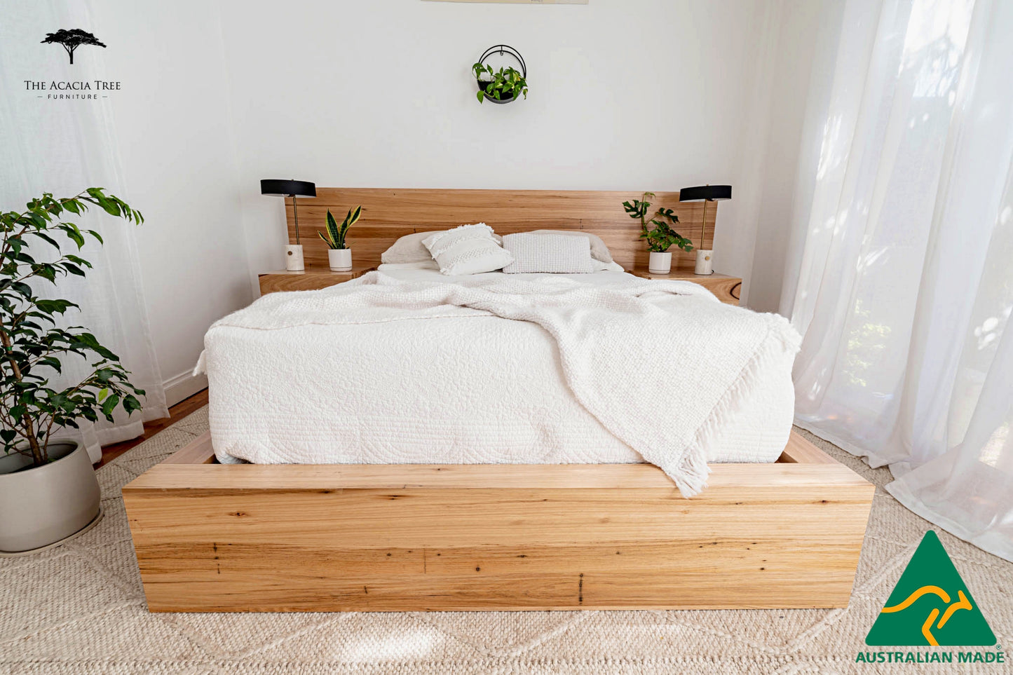 Meadow Storage Bed with Extended Headboard Built in Bedsides - Made in Australia