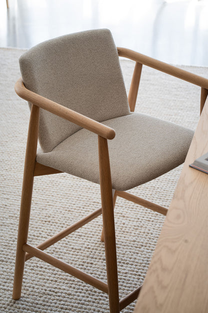 Asha Solid American Oak Upholstered Bar Stool