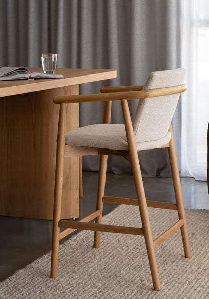 Asha Solid American Oak Upholstered Bar Stool