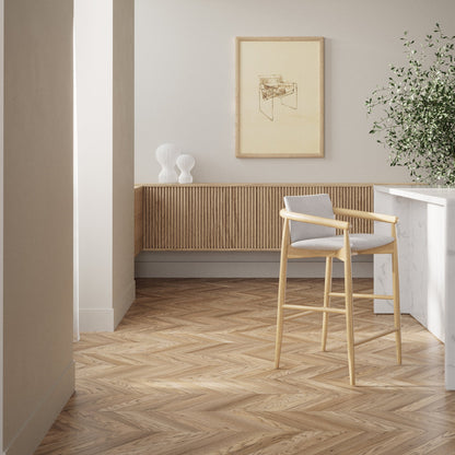Asha Solid American Oak Upholstered Bar Stool