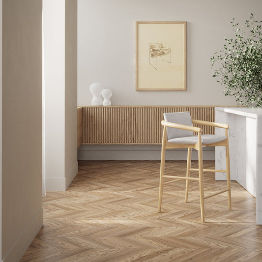 Asha Solid American Oak Upholstered Bar Stool