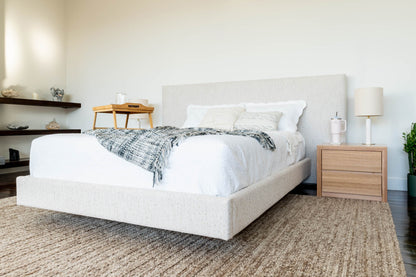 Ex Demo Yakka Fully Upholstered Extended Headboard Floating Bed Frame Queen Size