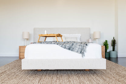 Ex Demo Yakka Fully Upholstered Extended Headboard Floating Bed Frame Queen Size