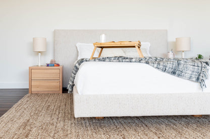 Ex Demo Yakka Fully Upholstered Extended Headboard Floating Bed Frame Queen Size