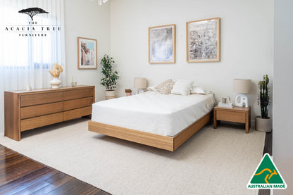 Yakka™️ Floating Bed Frame Solid Tasmanian Oak (Maple Stain) - Made in Australia