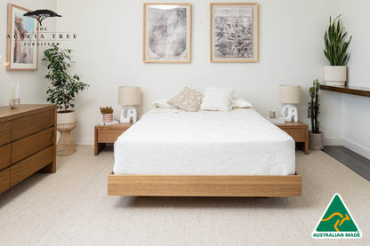 Yakka™️ Floating Bed Frame Solid Tasmanian Oak (Maple Stain) - Made in Australia