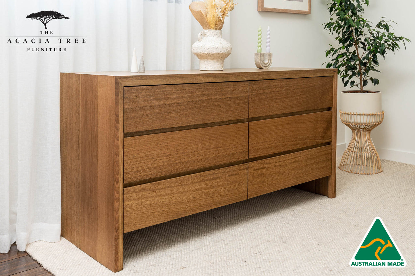 Zion 6 Draw Dresser (Maple Stain) - Made in Australia