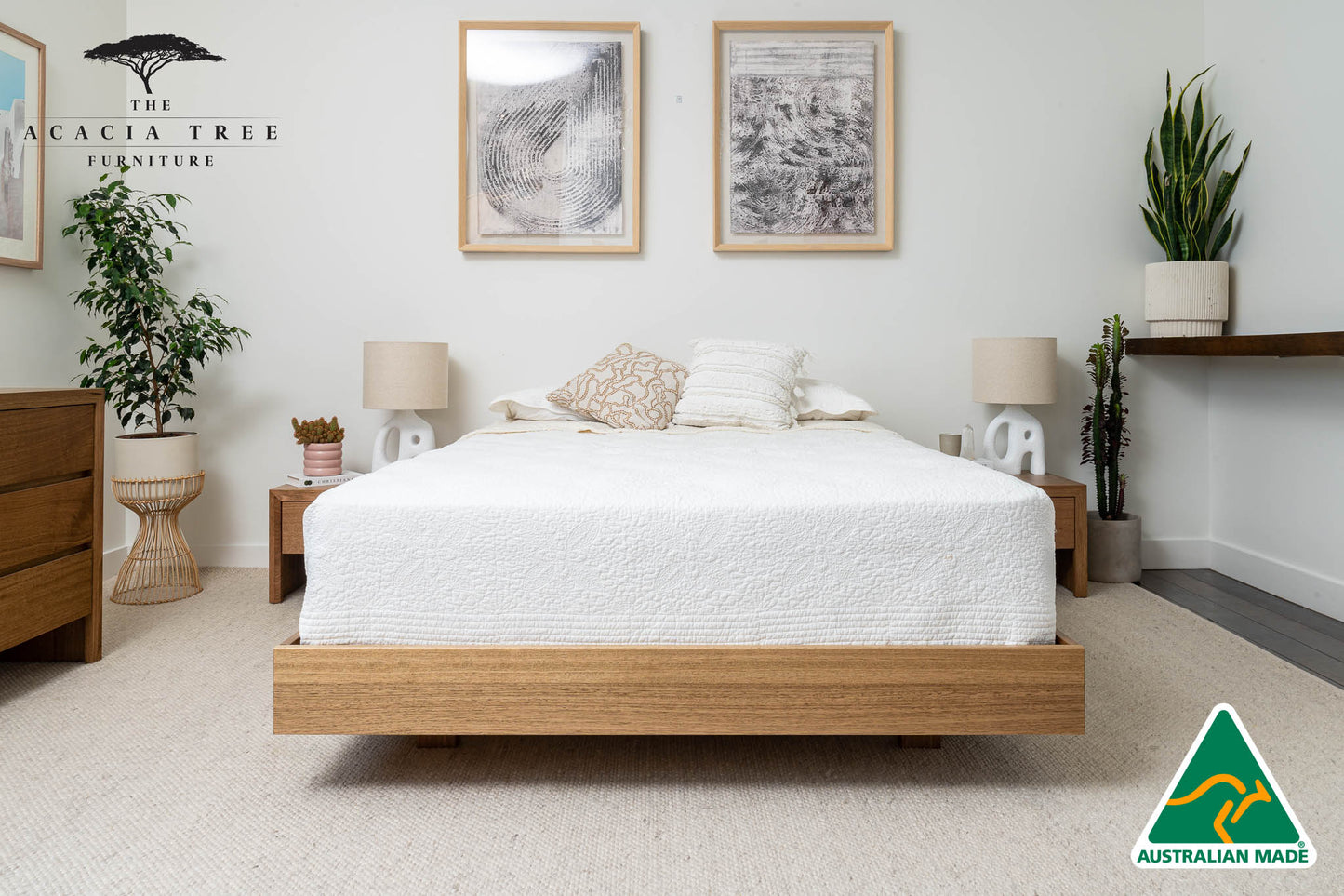 Yakka Floating Bed Frame Solid Tasmanian Oak (Maple Stain) - Made in Australia