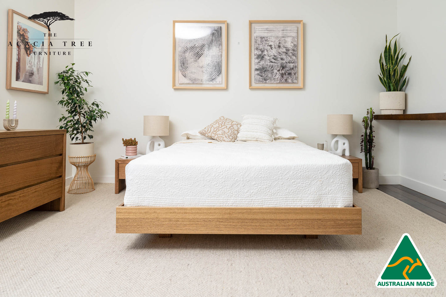 Yakka Floating Bed Frame Solid Tasmanian Oak (Maple Stain) - Made in Australia