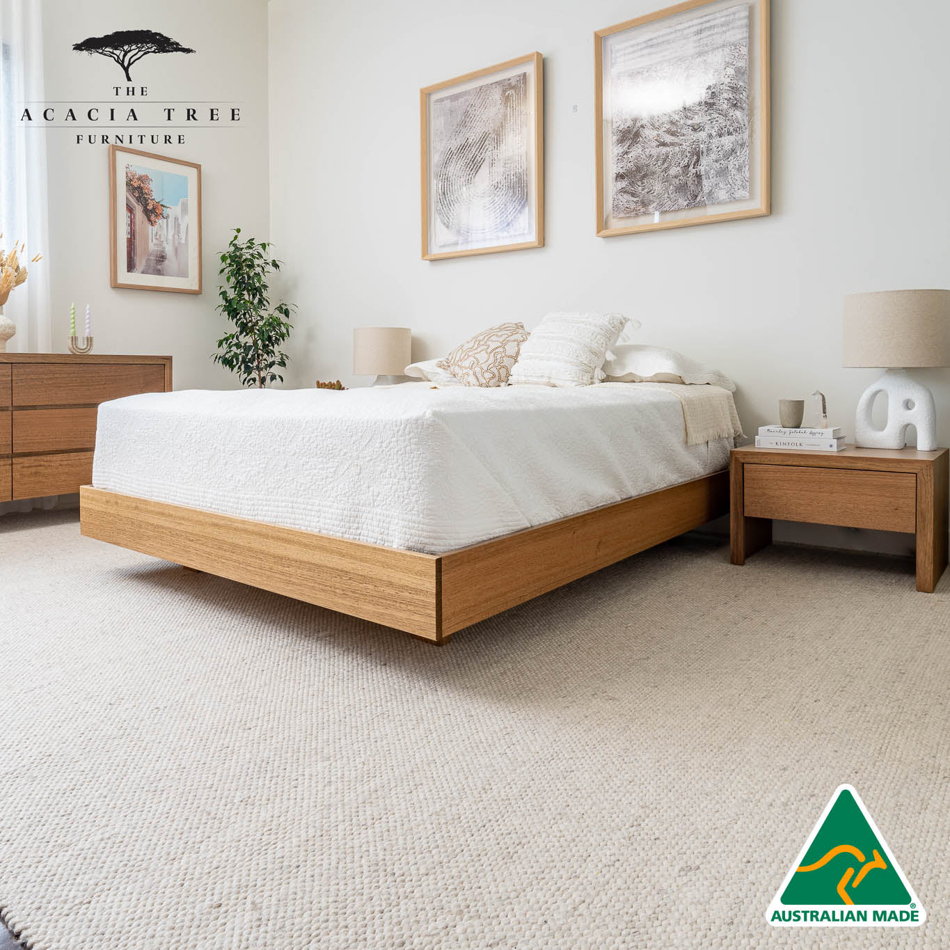 Yakka Floating Bed Frame Solid Tasmanian Oak (Maple Stain) - Made in Australia