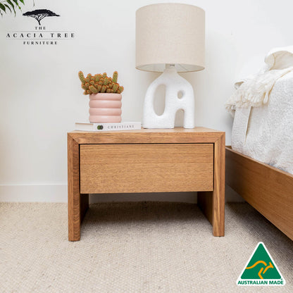 Ex Demo 1 x Zion 1 Drawer Bedside Table (Natural Stain) - Available in GC Showroom