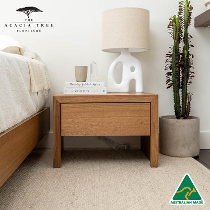 Ex Demo 1 x Zion 1 Drawer Bedside Table (Natural Stain) - Available in GC Showroom