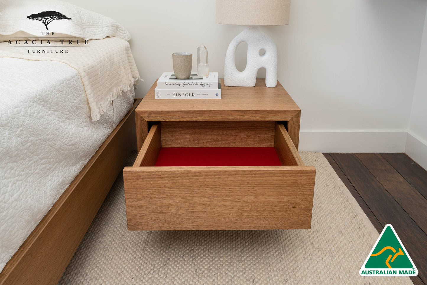 Zion 1 Draw Bedside Table (Maple Stain) - Made In Australia