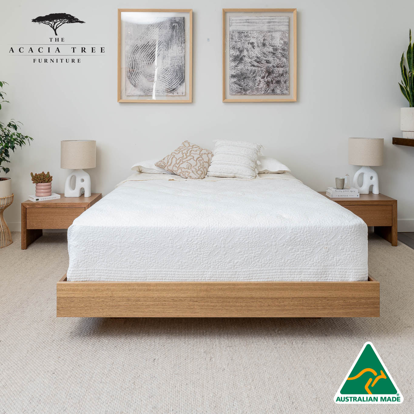 Yakka Floating Bed Frame Solid Tasmanian Oak (Maple Stain) - Made in Australia