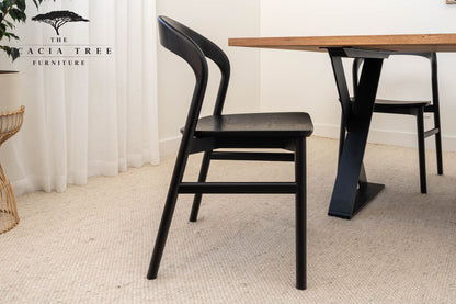 Freya Solid American Oak Timber Seat Dining Chair (Black)