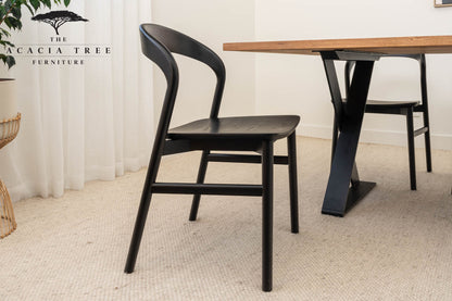 Freya Solid American Oak Timber Seat Dining Chair (Black)