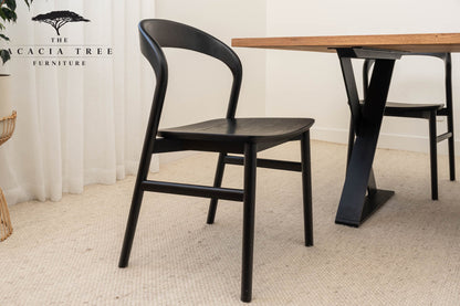 Freya Solid American Oak Timber Seat Dining Chair (Black)
