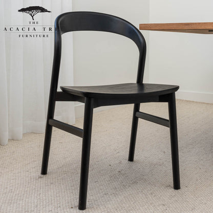 Freya Solid American Oak Timber Seat Dining Chair (Black)