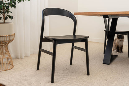 Freya Solid American Oak Timber Seat Dining Chair (Black)