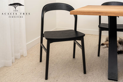 Freya Solid American Oak Timber Seat Dining Chair (Black)