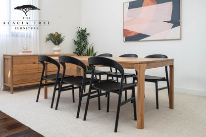 Freya Solid American Oak Timber Seat Dining Chair (Black)