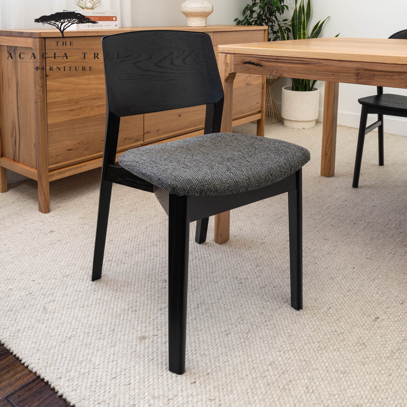 Dining Chair With Upholstered Seat Cane Rattan Woven Back Dining