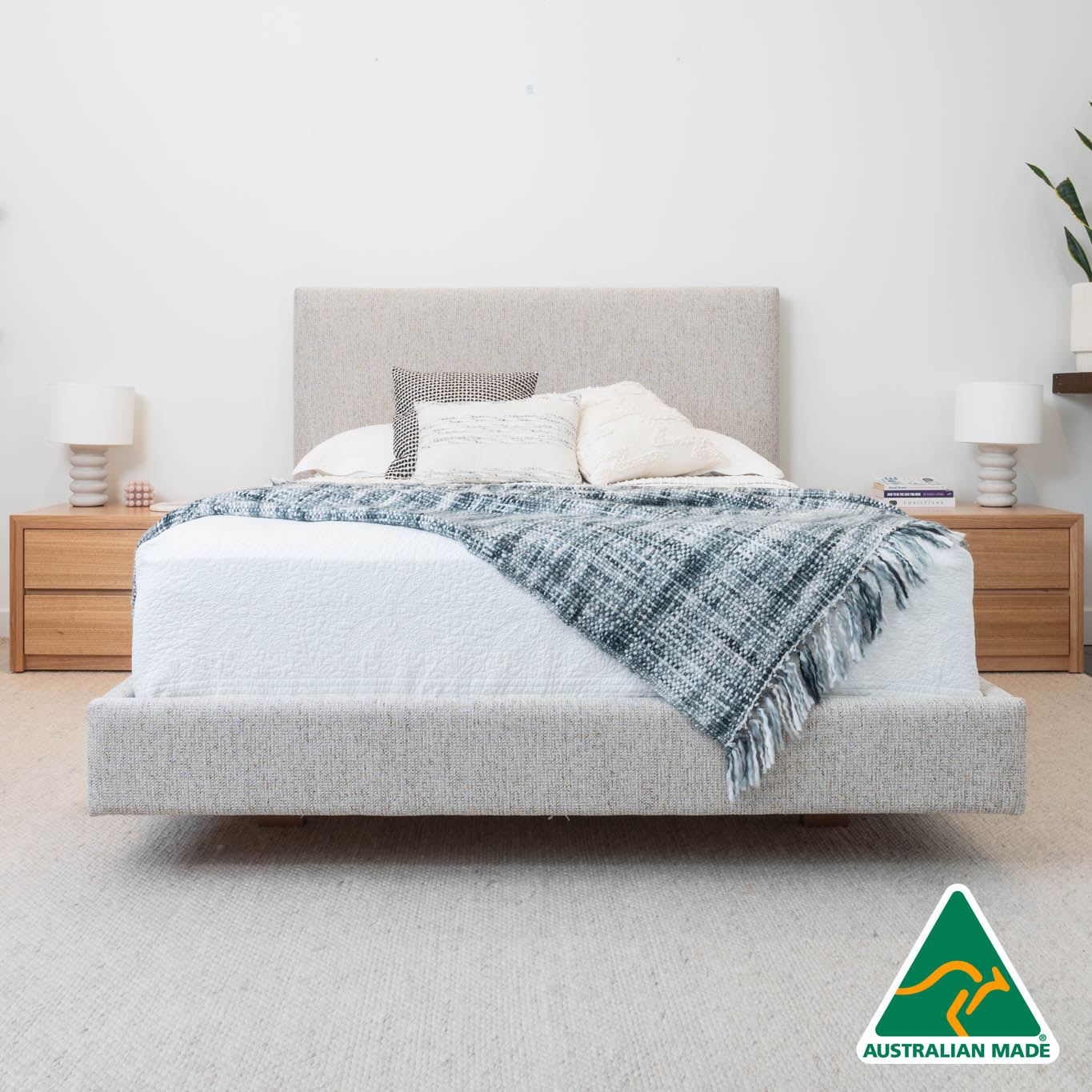 Yakka Fully Upholstered With Headboard Floating Bed Frame - Made in Australia