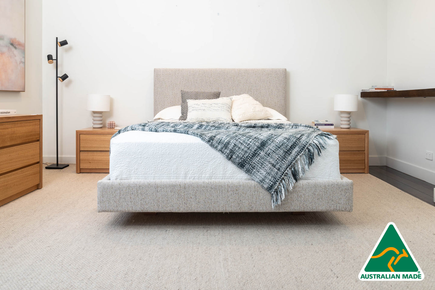 Yakka Fully Upholstered With Headboard Floating Bed Frame - Made in Australia