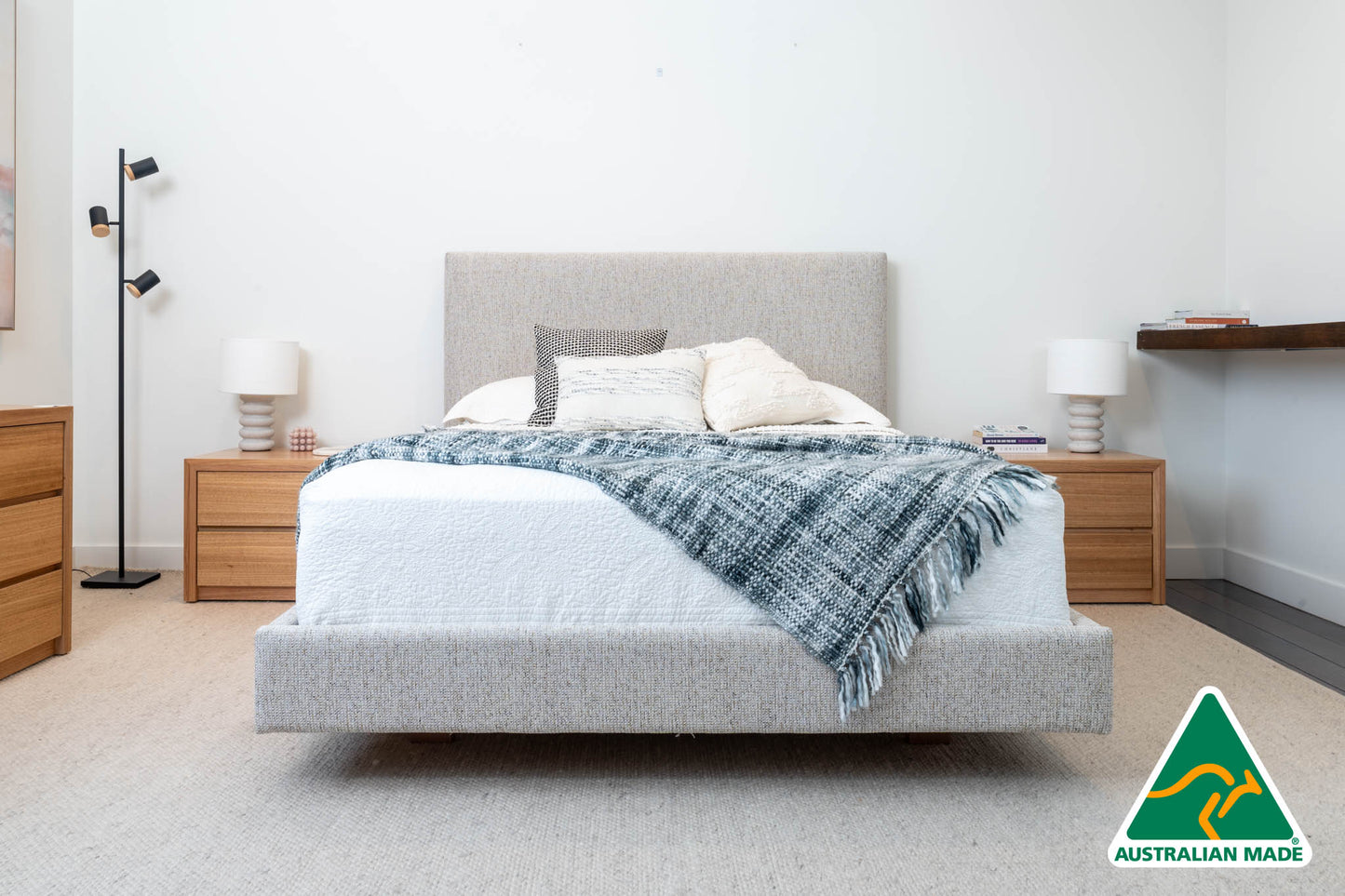 Yakka Fully Upholstered With Headboard Floating Bed Frame - Made in Australia