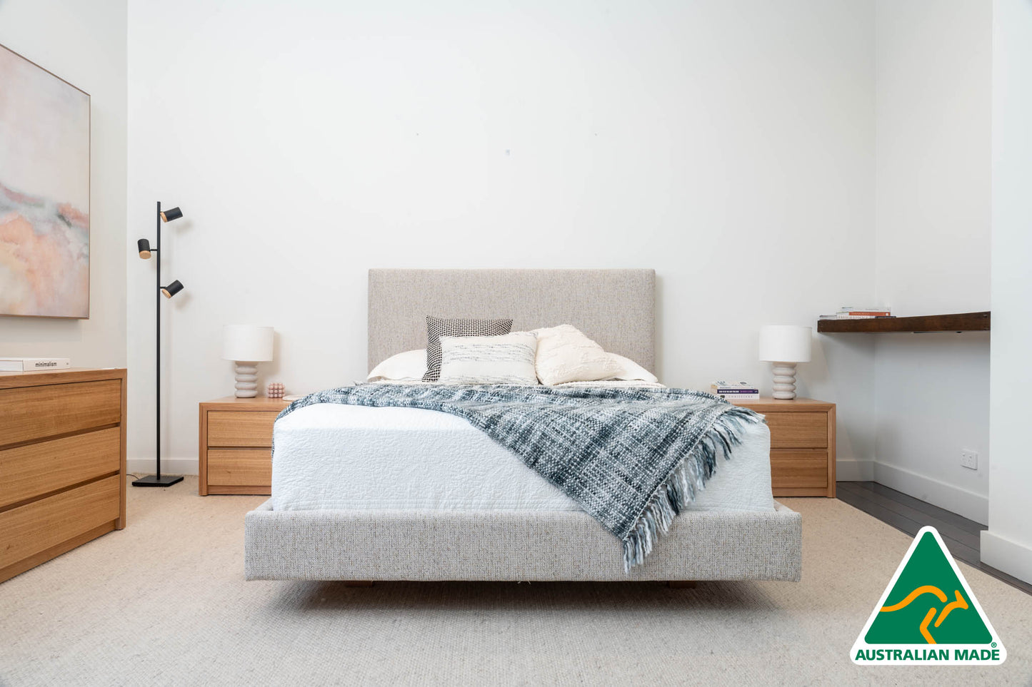 Yakka Fully Upholstered With Headboard Floating Bed Frame - Made in Australia