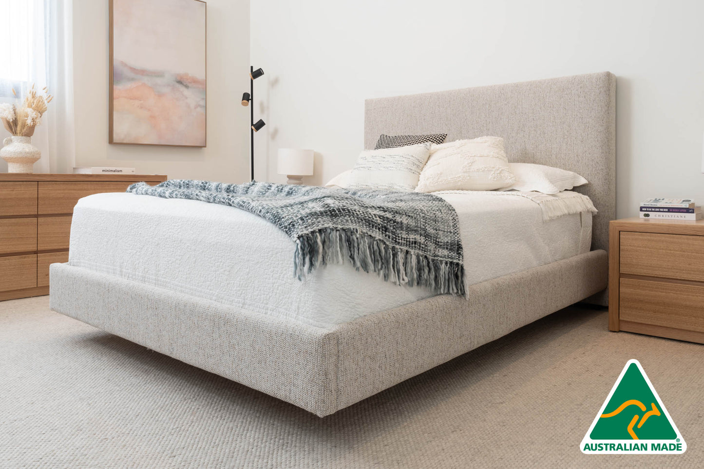 Yakka Fully Upholstered With Headboard Floating Bed Frame - Made in Australia