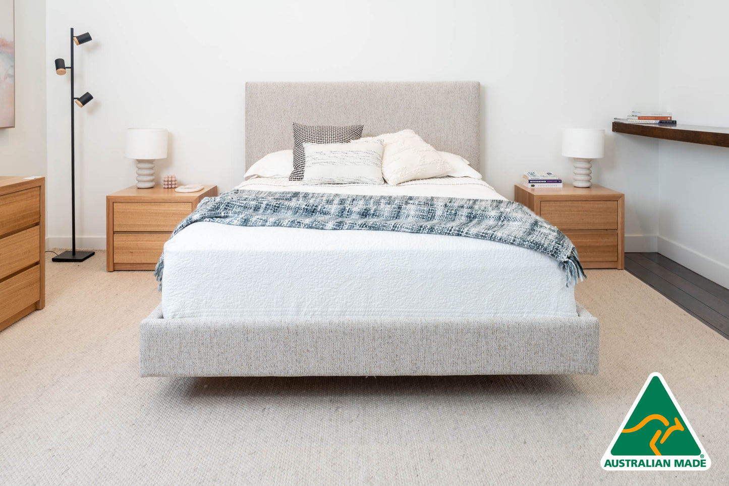 Yakka Fully Upholstered With Headboard Floating Bed Frame - Made in Australia